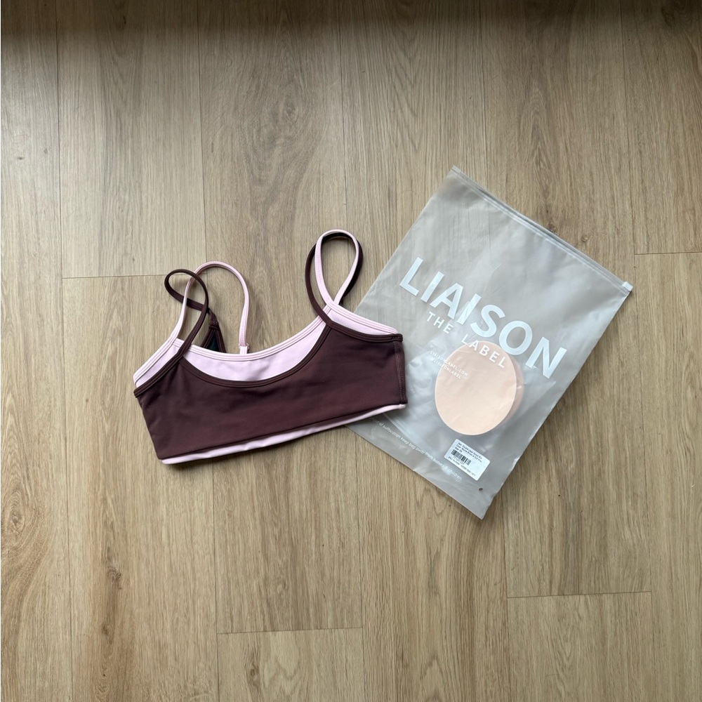 Liaison The Label Double Layered Scoop Bra - Mocha Brown and Soft Pink - Size XS - Picture 2 of 3